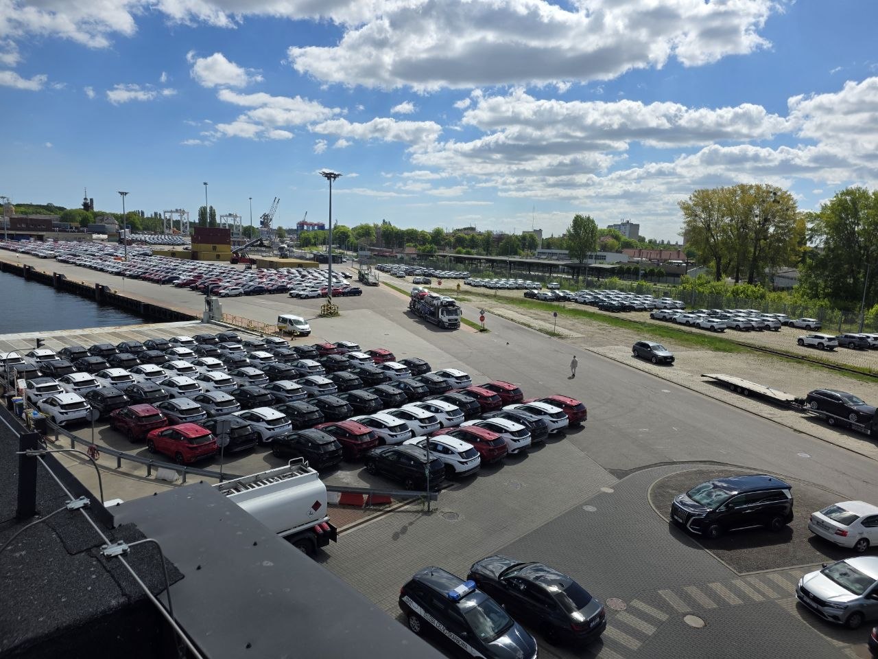 Port terminal with imported vehicles